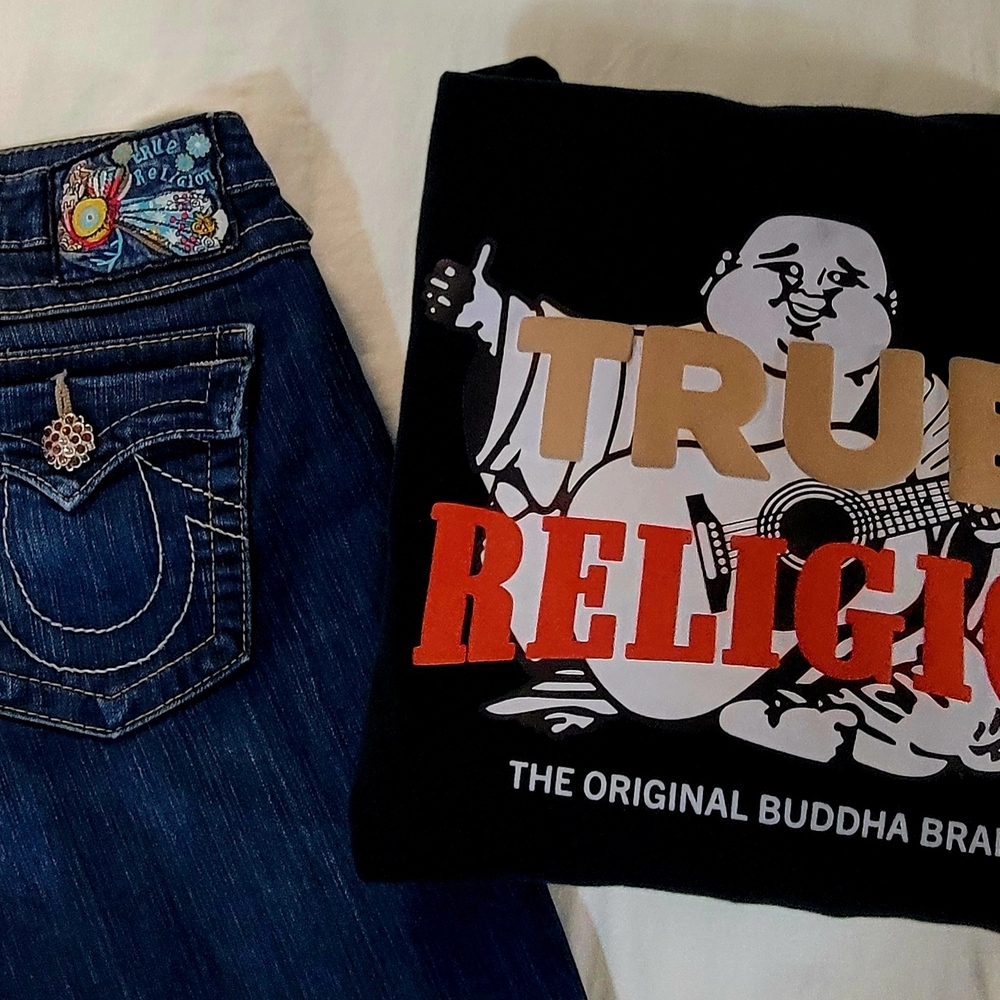 Womens True Religion Jeans and Graphic Zip Up Hoodie